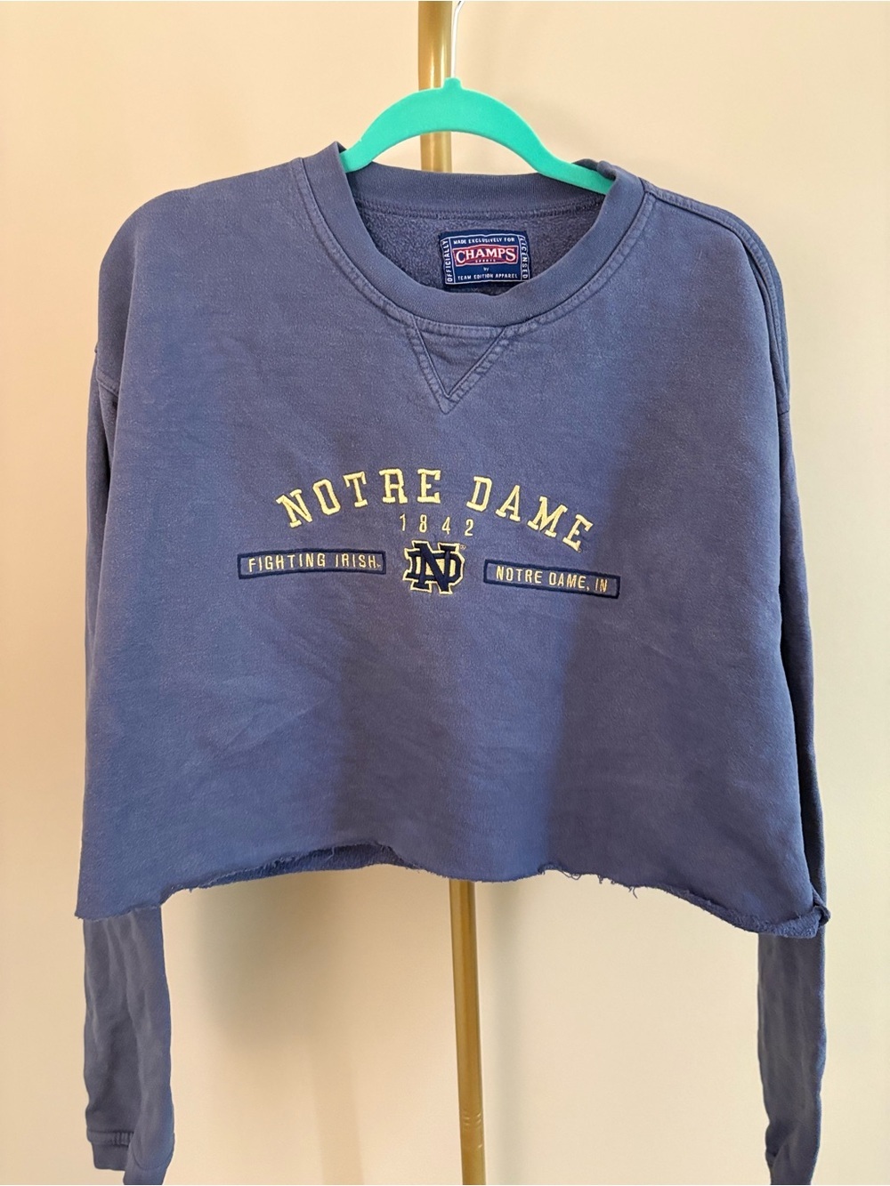 Champs Navy Crewneck Notre Dame Cropped Sweater